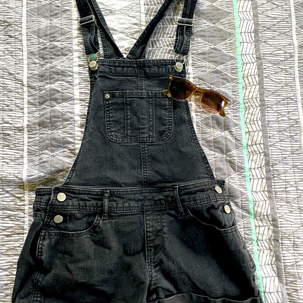 Black denim overalls